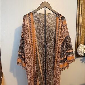 Democracy Leopard Print Cardigan with Orange and Black Accents